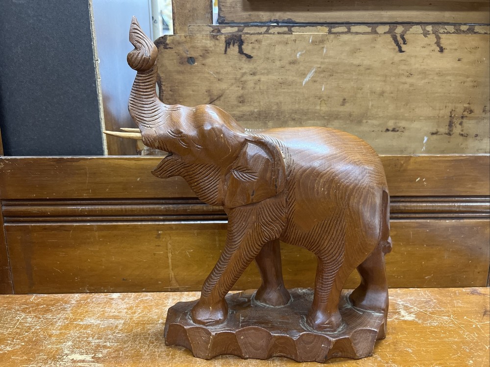 Vintage Hand Carved Teak Elephant From Thailand