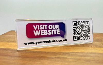 QR Besuchen Sie unsere Website Schreibtisch Plakette personalisiert Acryl Geschäft Marketing Büro