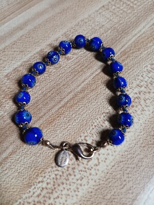 Rare Vintage Morano Cobalt Blue Glass Bead Bracelet Made In Italy