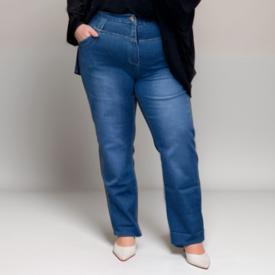 ROCKTHOSECURVES DAMEN BLAU STONEWASHED ÜBERGRÖSSE HIGH RISE BOOTLEG JEANS