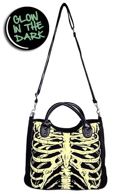 Schwarze Gothic Emo Punk Rockabilly Glow in The Dark Skelett Tasche BANNED Apparel