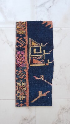 Oushak Handmade Rug Fragment Natural Blue Antique Carpet Rug Fragment Carpet Ru