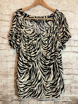 Allen B. By Allen Schwartz Top Womens 3X Zebra Animal Print Pleated Neck Plus