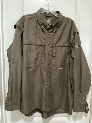 Drake Waterfowl Systems Brown Long Sleeve Button Down Vented Shirt Men's Large