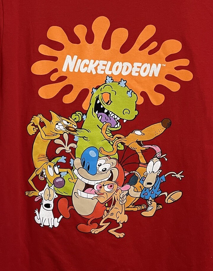 Nickelodeon 90s Cartoon Characters Graphic Print T-Shirt Red Size