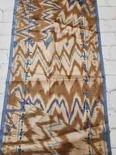 Adrienne Landau Studio Silk Blue brown Scarf Wrap Ikat Nice
