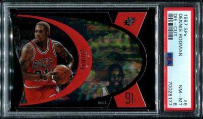 PSA 8 NM MINT 1997 SPx DIE-CUT DENNIS RODMAN #6 BULLS 28177 B251