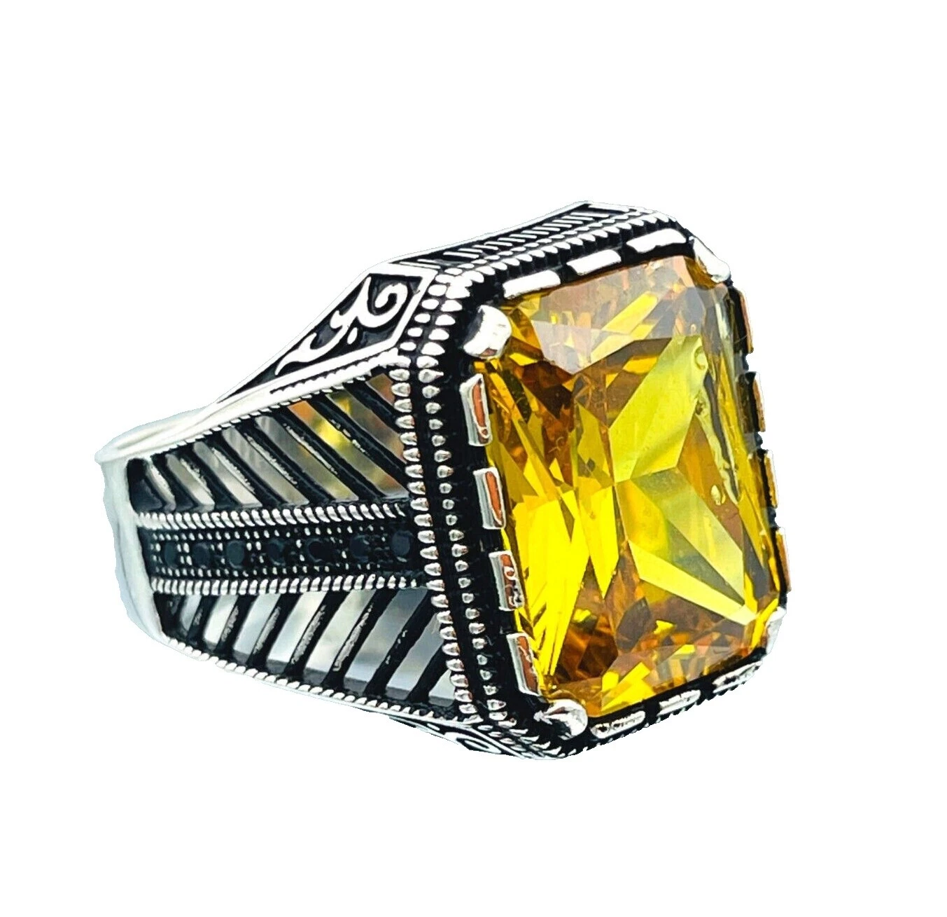 Anillos de Plata de Ley Citrino Banda para hombres