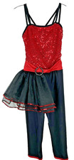 REVOLUTION Dancewear Costume Red With Black Sz SA Small Adult Sequin One piece