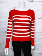 Ann Taylor Loft Petites Womens Sweater Size XXSP Orange Striped Back Buttons