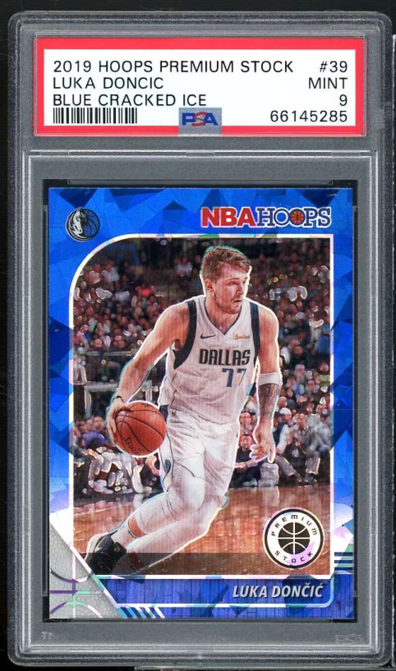 Luka Doncic Card 2019-20 Hoops Premium Stock Blue Cracked Ice #39 PSA 9