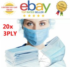 20 x Disposable Masks 3PLY Surgical Medial Dental Dust Face Mouth Mask Ear Loop