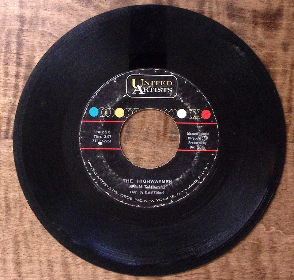 THE HIGHWAYMEN SANTIANO/MICHAEL UNITED ARTISTS RECORDS VINYL 45 53-27 Foto 3 de 3