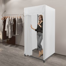 Portable Fitting Room Movable Freestanding Dressing Room W/ 4 Universal Wheels