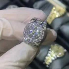 2Ct Round Cut Real Moissanite Cluster Men's Wedding Ring 14k White Gold Plated