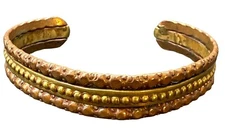 Beaded Hammered Cuff Bangle Bracelet Brass Tone Ethnic Tribal Boho