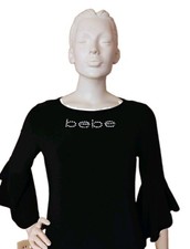 "bebe" Little Black Dress with Bell Sleeves & Swarovski Crystals "bebe" L