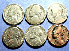 Lot of six Cleaned Jefferson Silver "War" Nickels