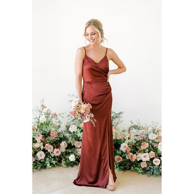 rust terracotta bridesmaid dresses Brooklyn Bridesmaids Dress in Terracotta Satin main image 0