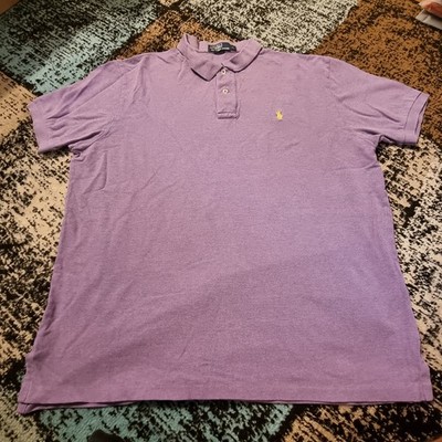Vintage Polo Ralph Lauren Polo Shirt XL Lavendel Gelbes Pony Logo Baumwolle
