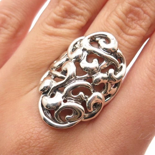 HAGIT GORALI 925 Sterling Silver Vintage Ornate Floral Modernist Ring Size 7.25