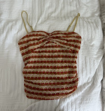Free people Striped Lace Sweetheart Spaghetti Strap Cami Top, M