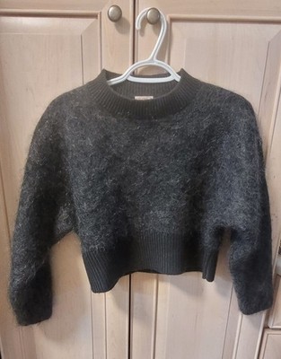 Fuzzy Kerisma Mohair Blend Cropped Sweater Charcoal O/S Dark Academia Cozy Money