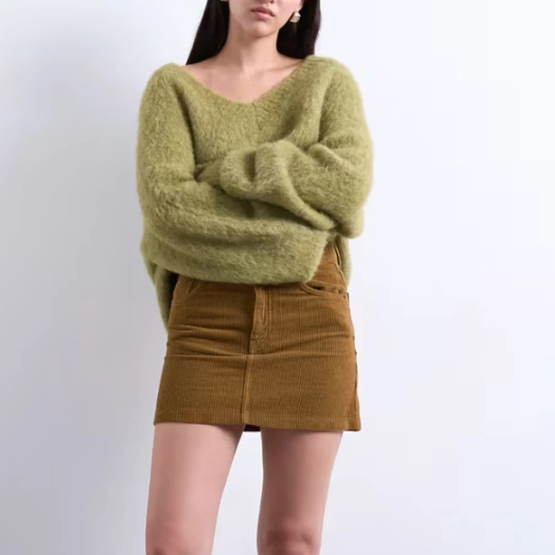Topshop | 100% Cotton Corduroy Pelmet Mini Skirt in Orange / Brown