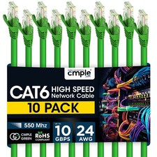 5 Pack Cat6 Ethernet Patch Cable 1.5ft-15ft - Gigabit LAN Cord for Speed Green