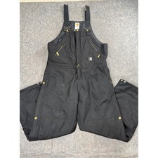 Carhartt Bib Overalls Mens 40x30 Black Cotton Duck Quilt Lined Workwear R02 BLK