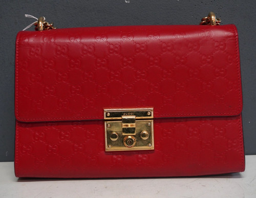 Gucci Padlock Shoulder Bag Guccissima Leather Medium - RED