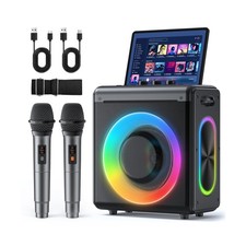 Karaoke Machine with 2 Wireless Microphones: Portable Bluetooth Speaker for A...