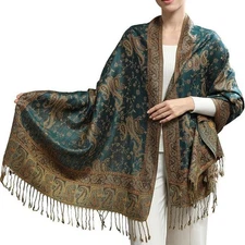 Pashmina Scarf Shawl Wrap 2 Layers Reversible Classic Tassels New