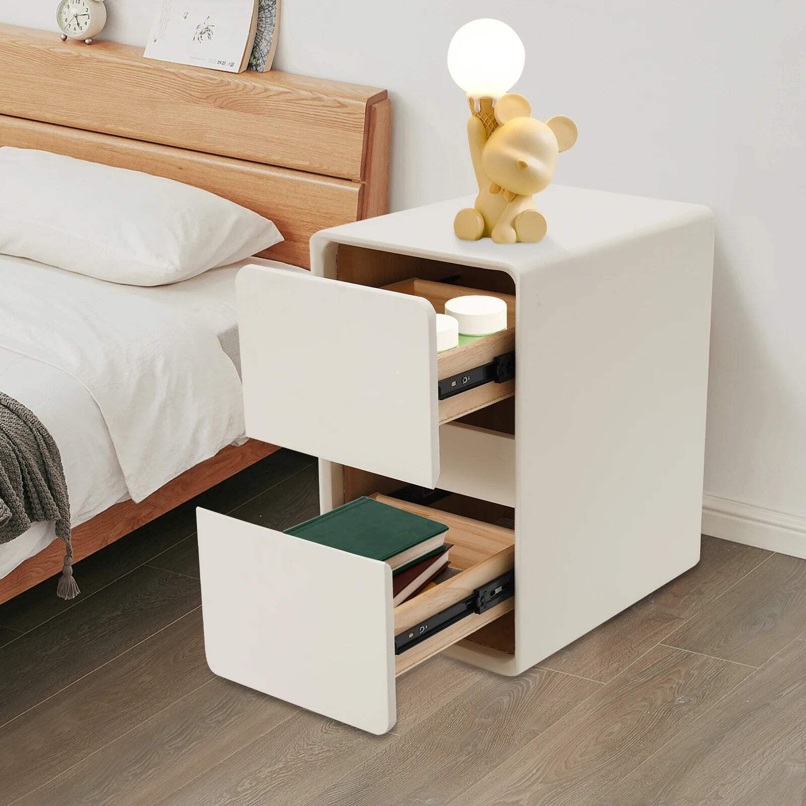 Slim Modern 2-Drawer Nightstand Bedside Storage Cabinet  