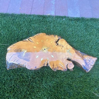 Handcrafted Live Edge Wood Slab Wall Clock with Inlay