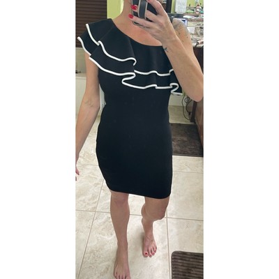 Aqua Bloomingdales Black Mini Formal/semi One shoulder ruffle NWT small  dress | eBay