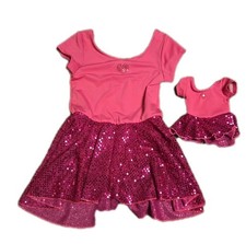 Dollie  Me Pink Sparkly Ballet Leotard Skirt Child Size Medium 18-in Doll