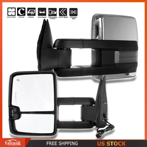 Pair Chrome Tow Mirrors For 99-02 Chevy Silverado Sierra Power Heated LED Signal