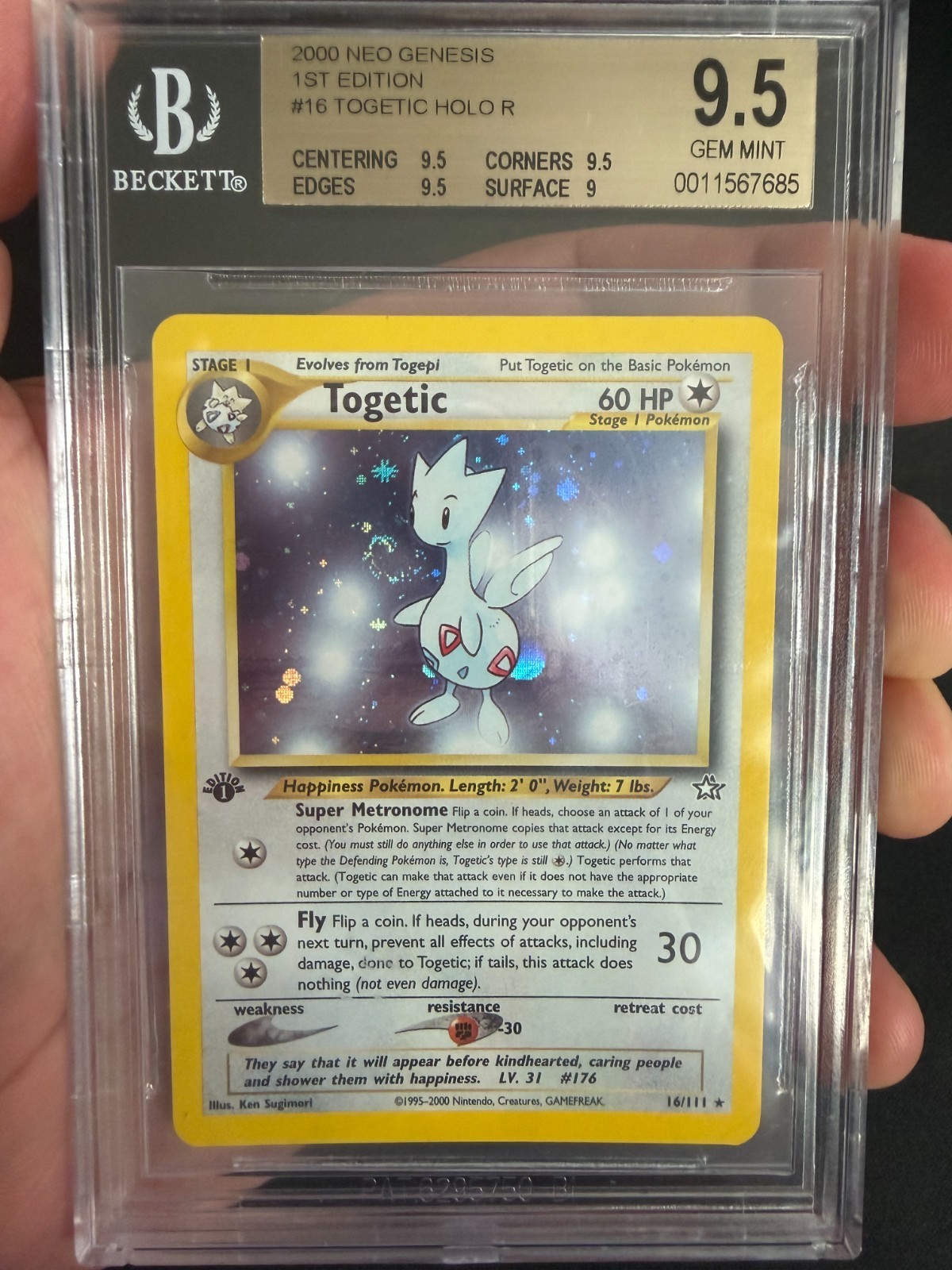 2000 Pokémon Neo Genesis  Togetic 1st Edition Holo #16 BGS 9.5 GEM MINT  *SWIRL*