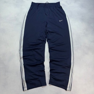 Vintage Nike Track Pants Men's Medium Navy Blue White Stripe Baggy