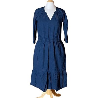 Ralph Lauren Linen Blend Denim Midi Dress, A-lIne, V-Neck, 3/4 Sleeve, 12P