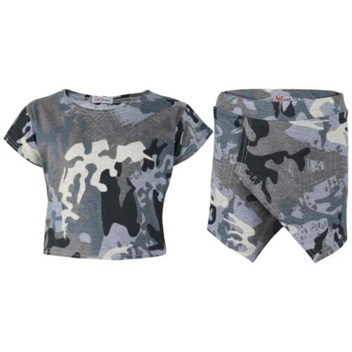 Girls Tops Camouflage Charcoal Crop Top & Skort Skirt Shorts Summer Clothing Set