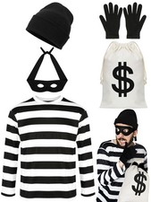 QZYL Robber Costume Set, XL Unisex Thief Cosplay T Shirt X-Large, Black White