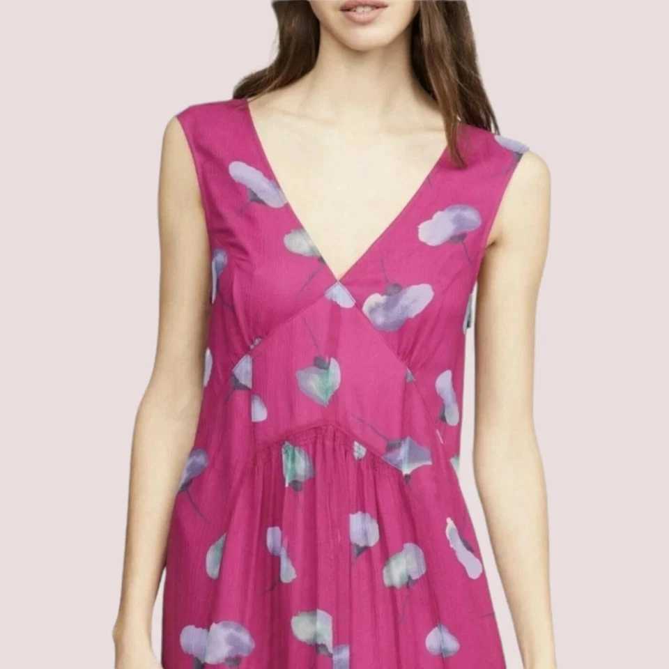 MAXI ABITO NUOVO CON ETICHETTE TG 4 COACH 1941 SPLENDIDO MAGENTA FLOREALE SETA SCOLLO A V FODERATO $595