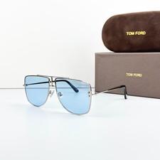 Tom Ford TF1307 Sunglasses Silver Metal Frame Blue Lens Aviator New w/ Box