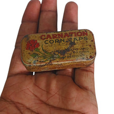 Vintage Old Antique Rare Carnation Corn Caps English Made Tin Box , Collectible