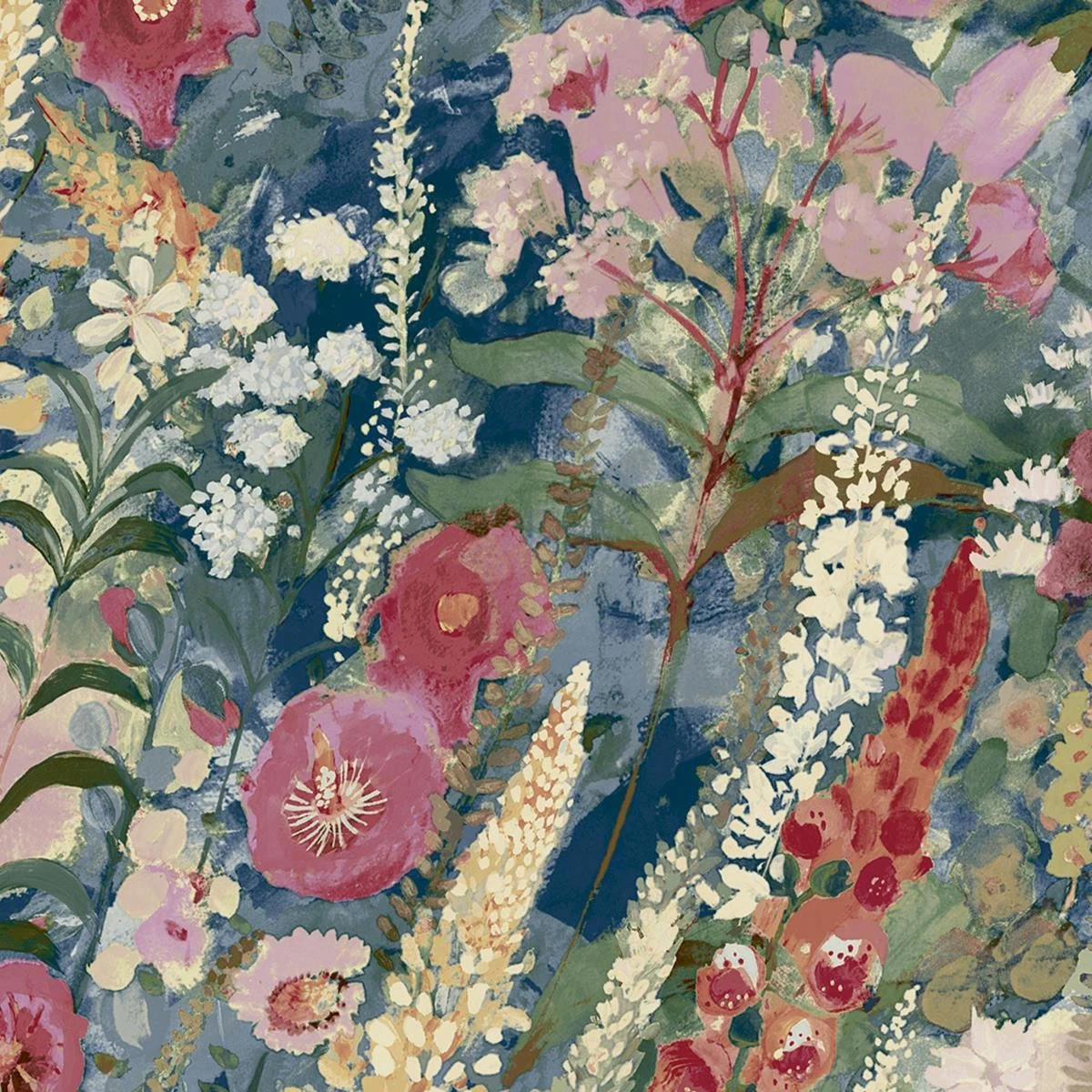 Papel Pintado Floral Acuarela Lupin Azul Marino Rosa Rojo Amarillo Decoración del Hogar Flor