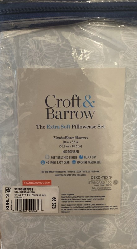 New Croft And Barrow The Extra Soft Pillowcase Queen Set Lt Blue Shell Design