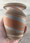 Antique 1920’s Niloak Pottery Mission Swirl Vase 4" Tall Blue Earth Tones