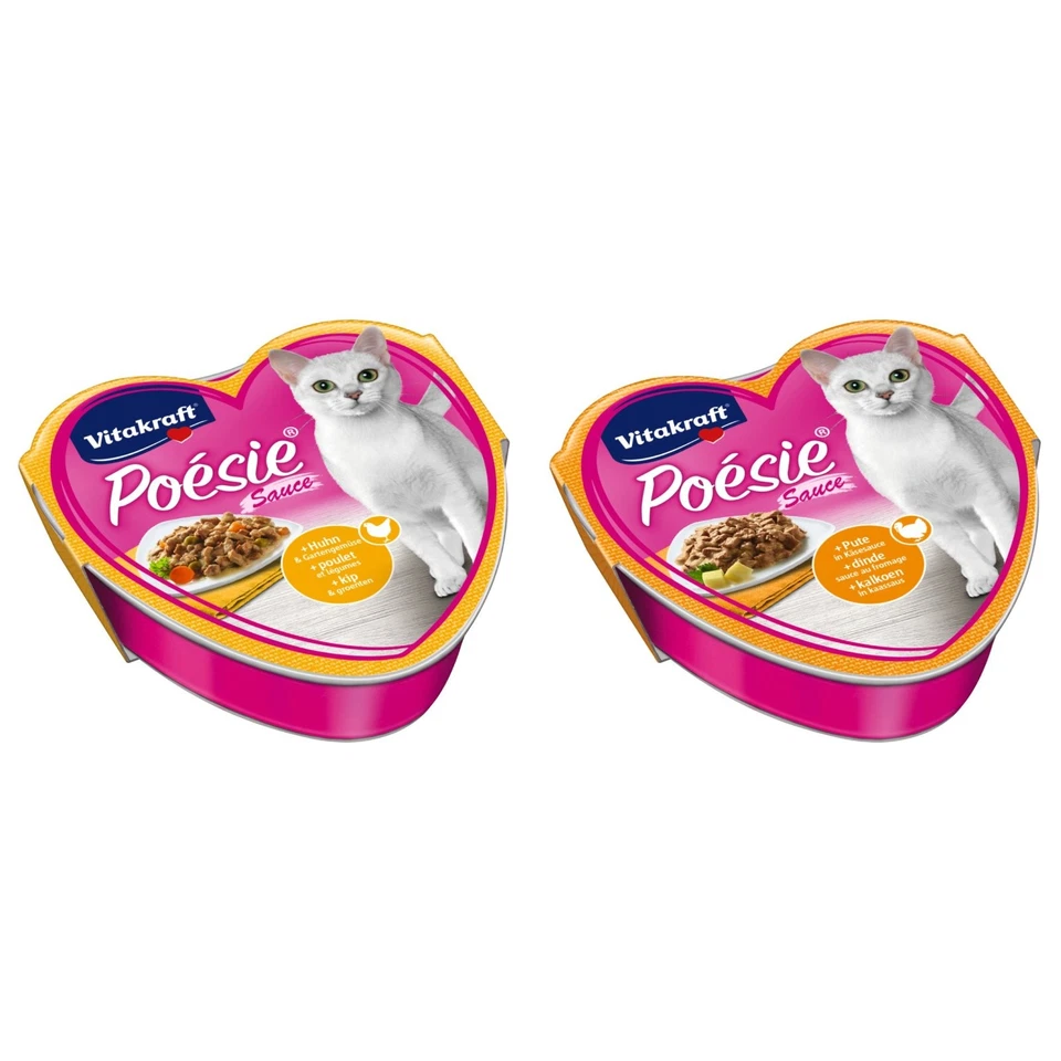 Vitakraft Katzenfutter Poesie -15x Huhn und Gartengemüse + 15x Pute in Käsesauce